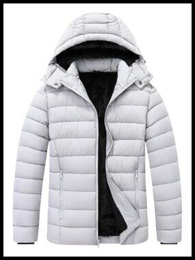 Men's Quilted Puffer Down Coat Waterproof Windproof Detachable Hood Flannel